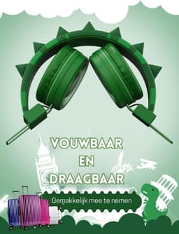 Intelectro Koptelefoon voor Kinderen - Dino Geïnspireerde Hoofdtelefoon voor Avontuurlijke Kids - Comfortabel en Opvouwbaar - Ingebouwde Microfoon - Hoge Compatibiliteit - Volumebeperking voor Kinderen - Groen - Levering Sneller dan Aangegeven! — thumbnail 2