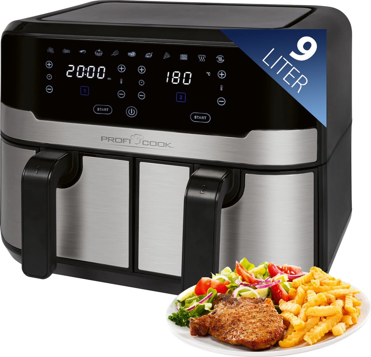 ProfiCook FR 1242 H - Dubbele Heteluchtfriteuse - Airfryer - 2x4,5 liter - 2400W — afbeelding 1