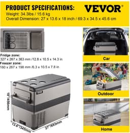 Auto Koelkast Compressor, 45 L Auto Koelkast Mini, 27,1 x 13,6 x 18,2 inch Mini Koelkast, met Batterij Beschermingssysteem, in zowel Binnen als Buiten Gelegenheden, Boot, Vrachtwagen, Auto enz — thumbnail 5