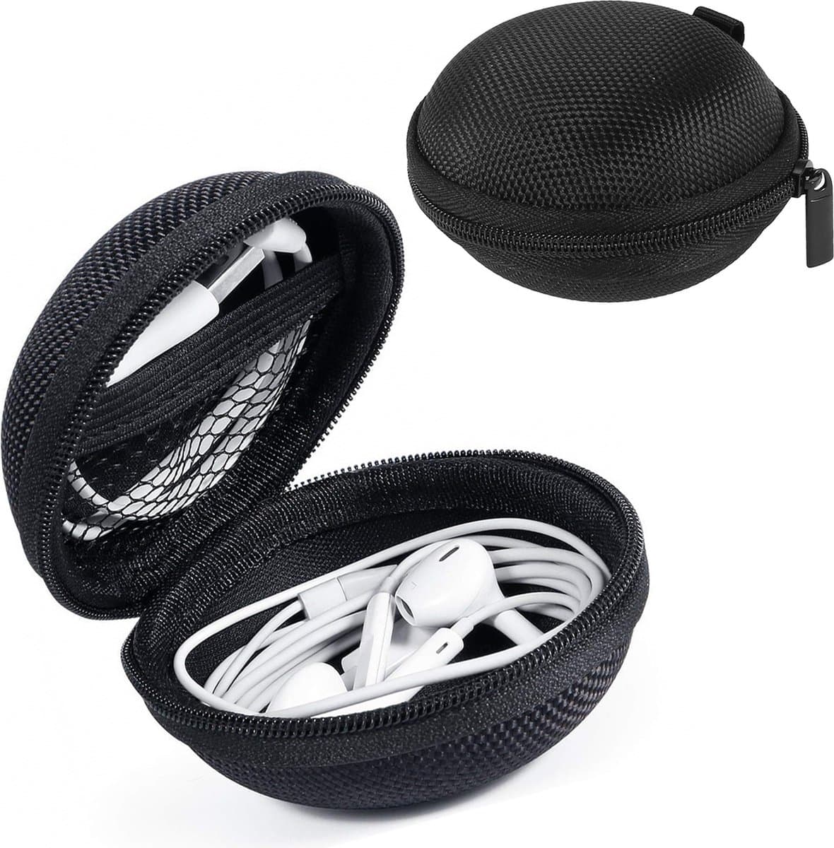 Opberghoes Oortjes Met Rits - Nylon Cover Voor Laadkabels en Accessoires - Zwart — afbeelding 1