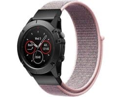 Strap-it Nylon Quickfit smartwatch bandje - geschikt voor Garmin Fenix 5s (Plus) / Fenix 6s (Pro) / Fenix 7s / Fenix 8 - 43mm (Pro - Solar - Sapphire) - roze