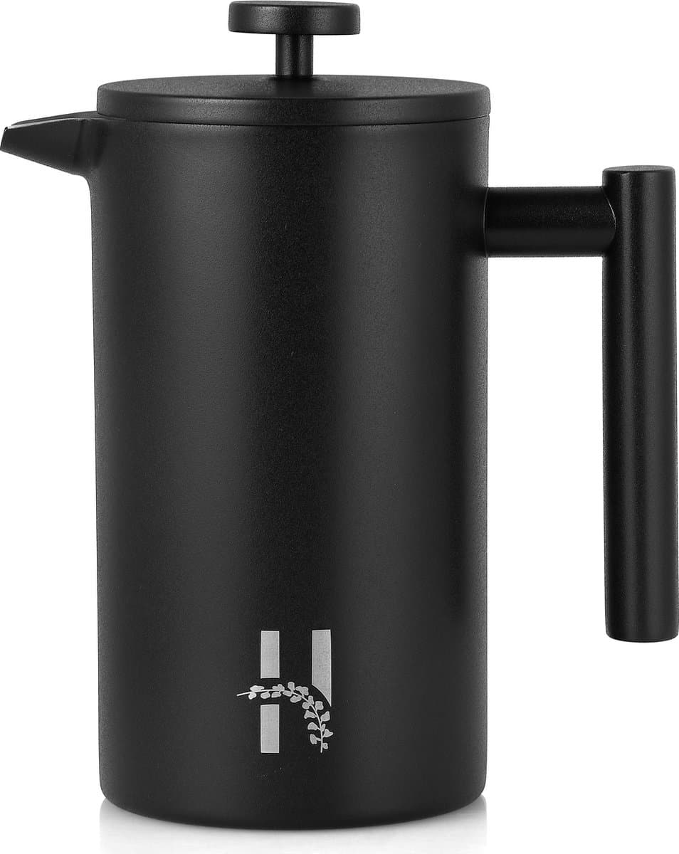 Hanamura French Press - Cafetiere - Dubbelwandig - 1L - Zwart — afbeelding 1