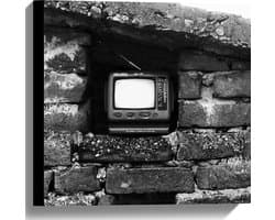 Canvas - Ouderwetse Televisie in de Muur (Zwart-wit) - 40x40 cm Foto op Canvas Schilderij (Wanddecoratie op Canvas)