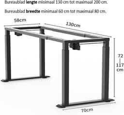 Bureau zit sta frame - elektrisch hoogte verstelbaar - 130 kg belastbaar - bureaublad formaat 130 tot 200 cm — thumbnail 2