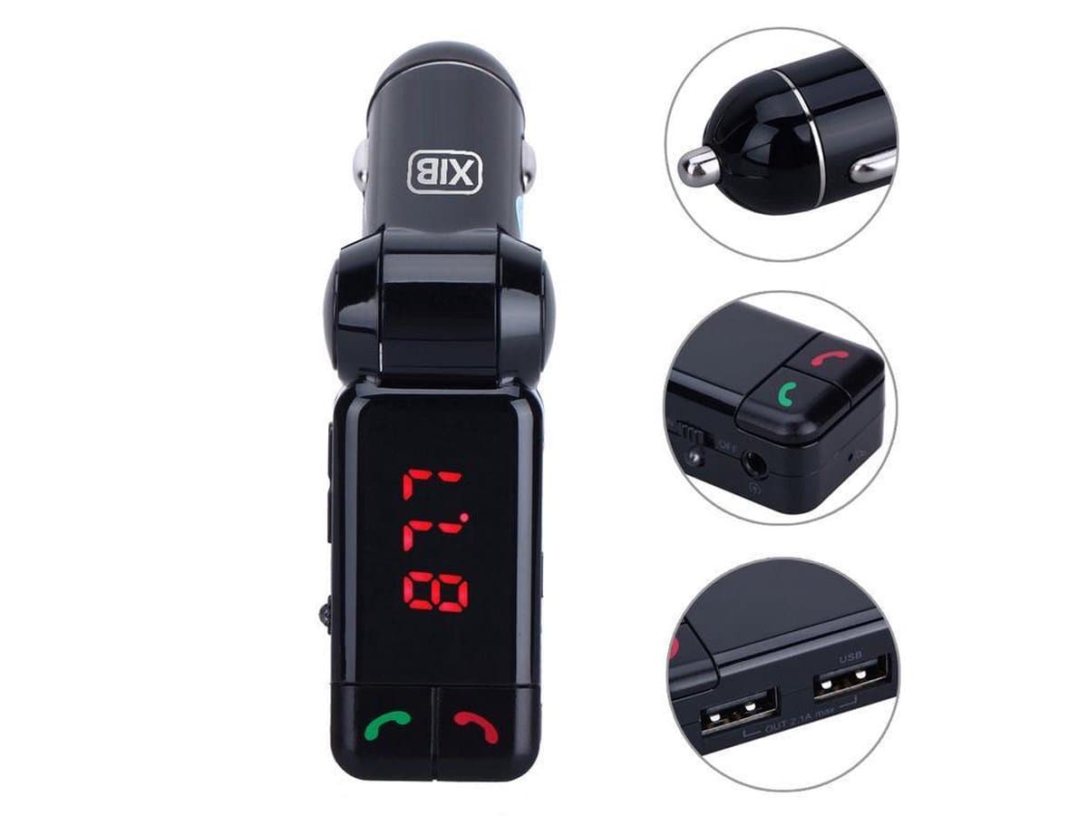 XIB Bluetooth FM Transmitter 2x USB en AUX 3.5mm Jack - MP3 autoradio - Handsfree carkit - Zwart — afbeelding 1