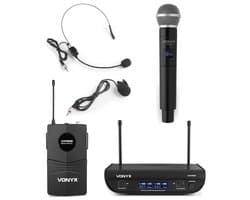 Draadloze microfoon - Vonyx WM82C UHF draadloze microfoonset met handheld en headset microfoon