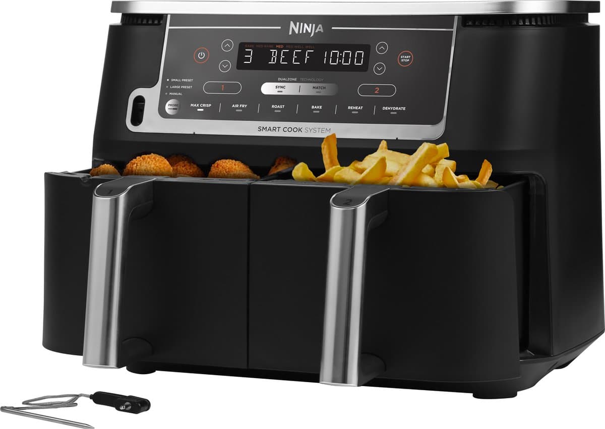 Ninja AF451EU Dubbele Airfryer XXL - Twee Kookvakken - 9.5 Liter - Digitale Thermometer - 2470 Watt - Dual Zone Technologie — afbeelding 1