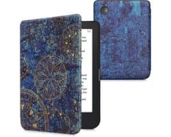 kwmobile e-reader hoesje geschikt voor Kobo Clara 2E hoes - E reader flip case met magnetische sluiting - Ereader cover - Mandala design in geel / donkerblauw