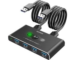 Sounix USB 3.0 Switch - KVM-Switch - 2 PC's delen 4 x USB 3.0 poorten - Aluminum - USB 3.0 Switch 4 USB Apparaten aansluiten op 2 Computers/Laptops KVM Switch - Zwart