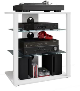 VCM hifi-kasten, platenspelerkast, stereokast, hifi-rekken, routerstandaard, hifi-rekken en -standaards, witte platenspelerstandaard, draaitafelstandaard met opbergruimte voor vinylplaten, platenspelermeubel, glazen tv-meubel, mediameubel — thumbnail 10