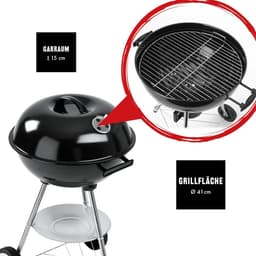 HoutskoolBBQ Grillchef by Landmann KogelBBQ Ã¸ 44,5 cm Zwart - Houtskoolbarbecues - Kogelbarbecue - Met Thermometer - Roestvrij - Ronde Barbecue - Met deksel en Wielen - Traditionele bbq - 6 personen - Ventilatierooster voor zuurstofregulering — thumbnail 5