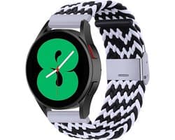 By Qubix - Geschikt voor Garmin bandje - Geschikt voor Garmin Forerunner 55 / 165 / 245 / 570 (42mm) / 645 - Braided nylon bandje - Zwart / wit - gestreept - Smartwatch bandje 20mm