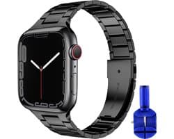 By Qubix compatible Apple Watch bandje staal - 38 mm - 40 mm - 41 mm - RVS metaal schakelband - Zwart - Stalen schakel band - Smartwatch bandje staal - stainless steel