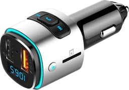 Multicolor Light FM Transmitter Bluetooth Draadloze Carkit met 2 snellader USB Poorten - voor muziek afspelen in auto – Handsfree bellen – Met Stembediening – Auto oplader – voor Samsung / iPhone / Sony / Huawei – Grijs — thumbnail 2