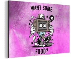 Wanddecoratie Metaal - Aluminium Schilderij Industrieel - Televisie - Eten - Vintage - 60x40 cm - Dibond - Foto op aluminium - Industriële muurdecoratie - Voor de woonkamer/slaapkamer