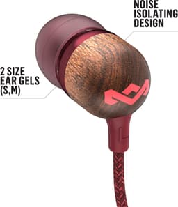 House of Marley Smile Jamaica Oortjes met Draad - Bedrade Oordopjes 3,5 mm Aansluiting - Met Microfoon en 1knopsbediening - Eco Friendly Design - 9 mm Drivers - Knoopvrije Kabel - Rood — thumbnail 3
