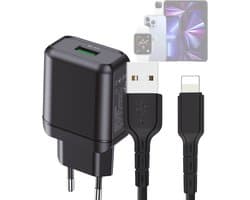 18W USB Power Adapter - Geschikt voor iPhone - Oplader met USB naar 8-PIN Kabel - 1 Meter - Voor iP 6,7,8,SE,SE2,X,Xr,XS,X,Max,Pro,Plus,Mini