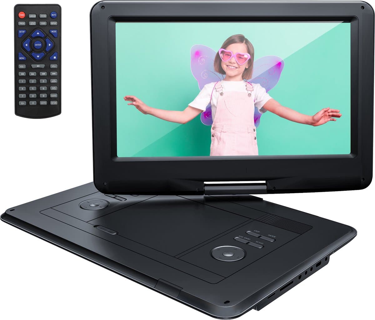 YOTON YD155 Draagbare DVD-Speler Auto - 15,5" Draaibaar HD-Scherm - Accu - 4-6 Uur Speeltijd - Voor SD-kaart/USB/Sync TV - Zwart — afbeelding 1