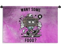Wandkleed - Wanddoek - Televisie - Eten - Vintage - 120x80 cm - Wandtapijt