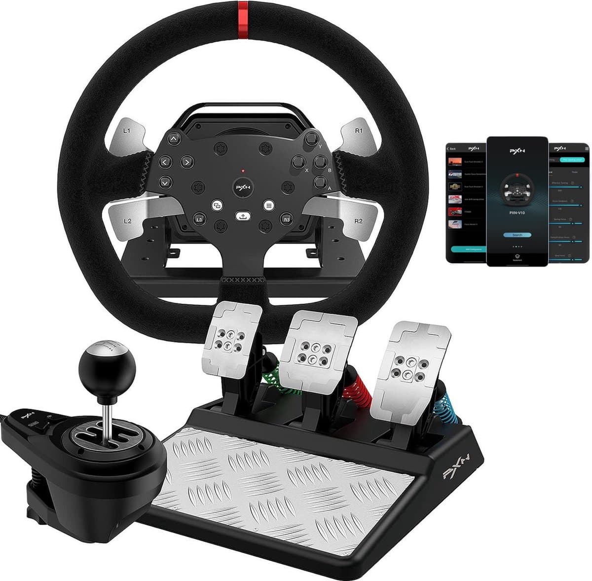 PXN - V10 - Professioneel Racestuur - Force Feedback - Race Stuur - Met Pedalen en Shifter - 270/900°- Geschikt voor - PS4 - Xbox One - PC - Xbox Series X|S - PS3 — afbeelding 1