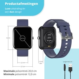 Nexvex® Deluxe Smartwatch voor Heren - Sporthorloge met Hartslagmeter - Bloeddrukmeter - Stappenteller - Sport Horloge met Belfunctie - Smart Watch Saturatiemeter - Zaklamp - Bluetooth Activity Tracker - Android/iOS - 2.0 Inch - Blauw — thumbnail 3