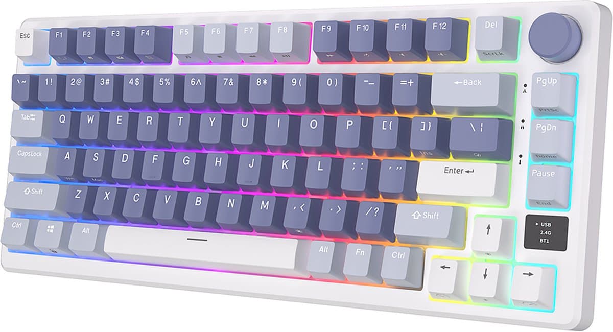 Royal Kludge RKM75 - RGB Mechanisch Gaming Toetsenbord - Met Display - Foam Touch - Ocean Blue - Bluetooth - Hot Swappable Switch - Silver Switches - Inclusief Stofkap — afbeelding 1