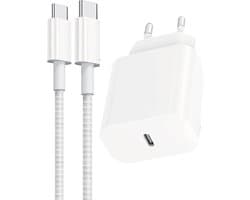 25W PPS Fast Charger + Nylon USBC Naar USB C Kabel - 1 Meter - Super Fast Charging 2.0 - In 30 Min, 60% Opgeladen - Snellader