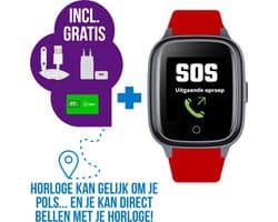 Wiesba WB34S - GPS Horloge Senior - Smartwatch voor Ouderen - Persoonlijke alarmen - alarm horloge ouderen - GPS Horloge Alzheimer - Valdetectie - Personenalarmering met SOS knop Alarmknop - Rood