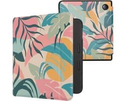 kwmobile e-reader hoesje geschikt voor Kobo Libra 2 hoes - E reader flip case met magnetische sluiting - Ereader cover - Tropische jungle design in poederroze / geel / groen