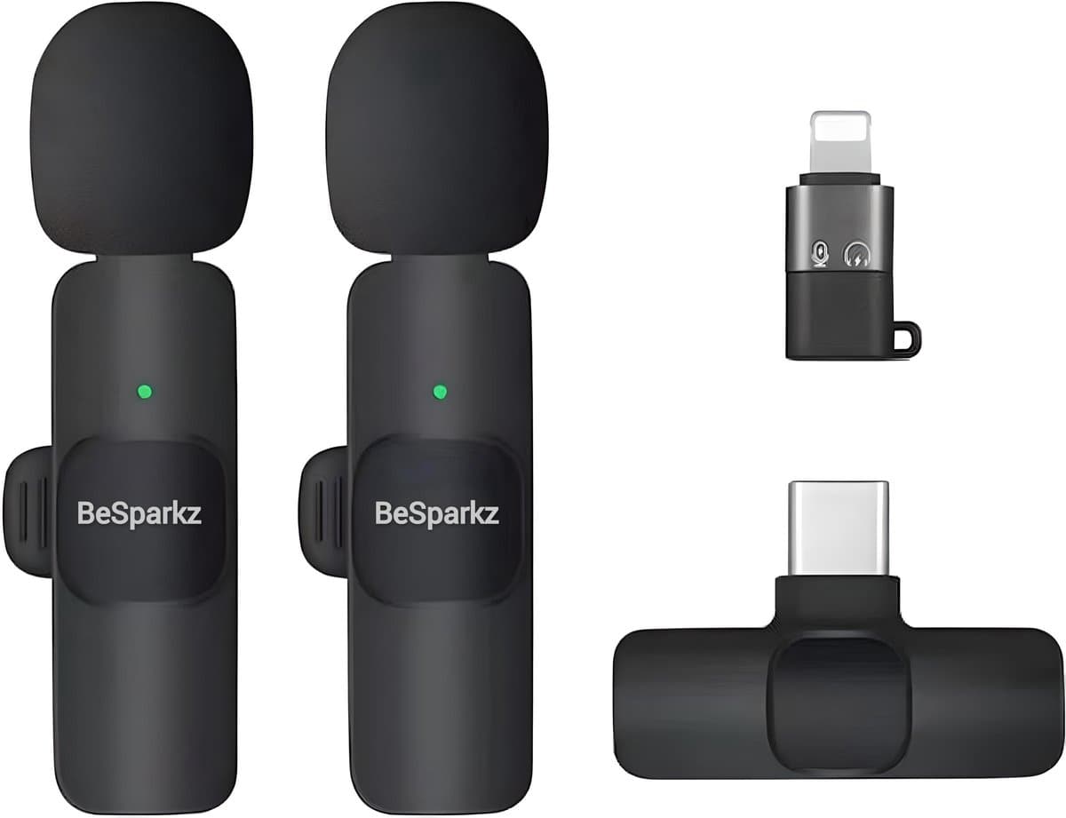BeSparkz 2 in 1 Draadloze Microfoon - Microfoon iPhone - Dasspeld Microfoon - Lavalier - Lightning — afbeelding 1