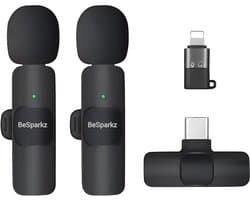BeSparkz 2 in 1 Draadloze Microfoon - Microfoon iPhone - Dasspeld Microfoon - Lavalier - Lightning