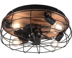 REALITY TRONDHEIM - Ventilator - Zwart mat - excl. 4x E27 4 W - Licht apart schakelbaar - Afstandsbediening - Plafondbevestiging - Niet geschikt voor externe dimmer - 3 snelheidsinstellingen - Timer - Zomer- en wintermodus — afbeelding 1