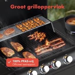 KitchenBrothers Gas BBQ - Gasbarbecue met zijbrander - 5 Branders - PFAS Vrij - Met Gasaansluiting - 42x57cm Grilloppervlak - Extra Opbergruimte - Zwart — thumbnail 5