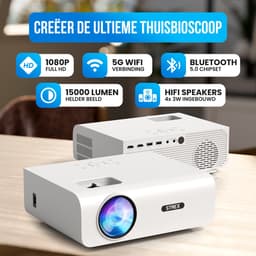Strex Beamer - 1080P Full HD - 15000 Lumen - Draadloos Streamen - Inclusief Tas/Projectiescherm - WiFi - Bluetooth - Mini Beamer - Projector — thumbnail 2
