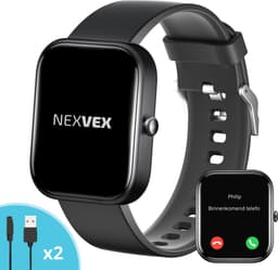 Nexvex® Deluxe Smartwatch voor Dames en Heren - Sporthorloge met Hartslagmeter - Bloeddrukmeter - Stappenteller - Sport Horloge met Belfunctie - Smart Watch Saturatiemeter - Zaklamp - Bluetooth Activity Tracker - Android/iOS - 2.0 Inch - Zwart — thumbnail 1