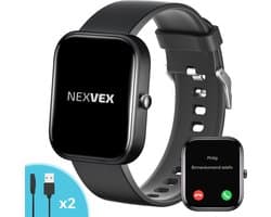 Nexvex® Deluxe Smartwatch voor Dames en Heren - Sporthorloge met Hartslagmeter - Bloeddrukmeter - Stappenteller - Sport Horloge met Belfunctie - Smart Watch Saturatiemeter - Zaklamp - Bluetooth Activity Tracker - Android/iOS - 2.0 Inch - Zwart