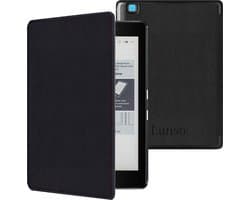 Lunso Geschikt voor Kobo Aura edition 2 hoes (6 inch) - Vegan Leren Saffiano sleepcover - Zwart