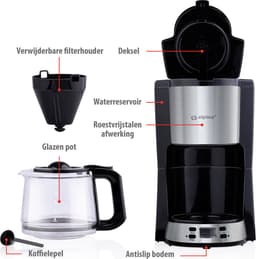 alpina Koffiezetapparaat Filterkoffie - 1.5L - 12 Kopjes - Glazen Kan - Digitaal Display - Zwart — thumbnail 5
