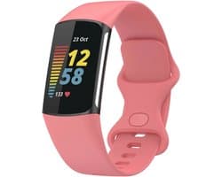Siliconen Smartwatch bandje - Geschikt voor Fitbit Charge 5 / Fitbit Charge 6 siliconen bandje - roze - Strap-it Horlogeband / Polsband / Armband - Maat: Maat L