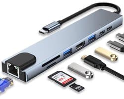 USB C Adapter 8-in-1 4K HDMI 100W PD Ethernet