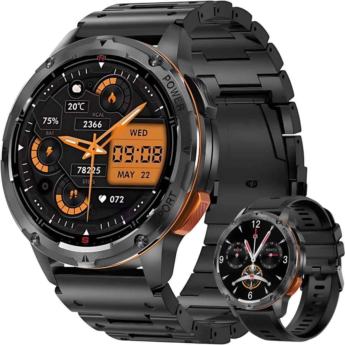 Royal Empire AK59 Smartwatch - Smartwatch Heren - AMOLED Scherm - Stappenteller - Bloeddrukmeter - Hartslagmeter - Slaapmonitor - Multisport - RVS & TPU bandje - 45mm - Geschikt voor alle Smartphones - Zwart — afbeelding 1