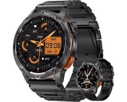 Royal Empire AK59 Smartwatch - Smartwatch Heren - AMOLED Scherm - Stappenteller - Bloeddrukmeter - Hartslagmeter - Slaapmonitor - Multisport - RVS & TPU bandje - 45mm - Geschikt voor alle Smartphones - Zwart