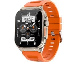 Knobbout 1.96" (3.5*4.4cm) Smartwatch - Bluetooth belfunctie-Super sterke batterij 600MAH- met o.a. NL menu - 44mm HD scherm- Zinklegering horlogekast - Bloeddrukmeting&Bloedzuurstof functie - Opnamefunctie - Slaapmonitor Oranje