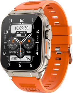 Knobbout 1.96" (3.5*4.4cm) Smartwatch - Bluetooth belfunctie-Super sterke batterij 600MAH- met o.a. NL menu - 44mm HD scherm- Zinklegering horlogekast - Bloeddrukmeting&Bloedzuurstof functie - Opnamefunctie - Slaapmonitor Oranje — thumbnail 1