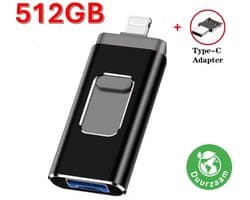 Eletrova® Externe USB Stick | Draagbare USB Stick | Telefoon Opslag | Opslag 512GB | Incl. Adapters | Voor Apple, Android & Windows