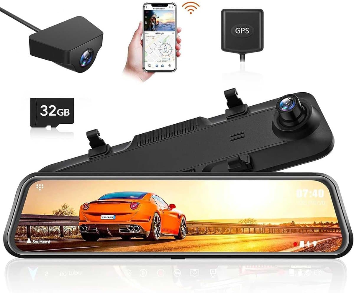 Wolfbox G840H 2K Wifi Gps 32gb Mirror dashcam - Parkeermodus - 12,0 inch touchscreen Lcd - 2.5K + Full HD resolutie - Wifi met App - Gps ontvanger - 32gb Micro SD kaart - Spiegel dashcam en digitale binnenspiegel — afbeelding 1