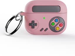 Retro Controller Siliconen Hoesje voor Apple AirPods Pro en Pro 2 – Schokabsorberende Beschermhoes met Clip – Val- en Krasbestendig – Draadloos Opladen – Perfecte Silicone Pasvorm – Retro Gaming Design – Roze — thumbnail 1