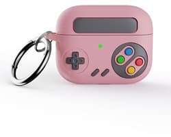 Retro Controller Siliconen Hoesje voor Apple AirPods Pro en Pro 2 – Schokabsorberende Beschermhoes met Clip – Val- en Krasbestendig – Draadloos Opladen – Perfecte Silicone Pasvorm – Retro Gaming Design – Roze