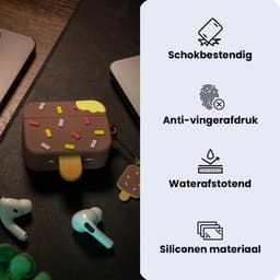 IJsje / Icecream Siliconen Case voor Apple AirPods Pro en Pro 2 – Schokabsorberende Beschermhoes met Clip – Val- en Krasbestendig – Zacht Silicone Hoesje – Ondersteunt Draadloos Opladen – Perfecte Pasvorm – Stijlvol en Duurzaam – Chocolade Bruin — thumbnail 3