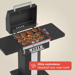 KitchenBrothers Houtskool BBQ – Barbecue Staande Grill - met Wielen – PFAS Vrij - RVS Grillrooster - Houtskool Barbecue met Deksel - Zwart — thumbnail 5